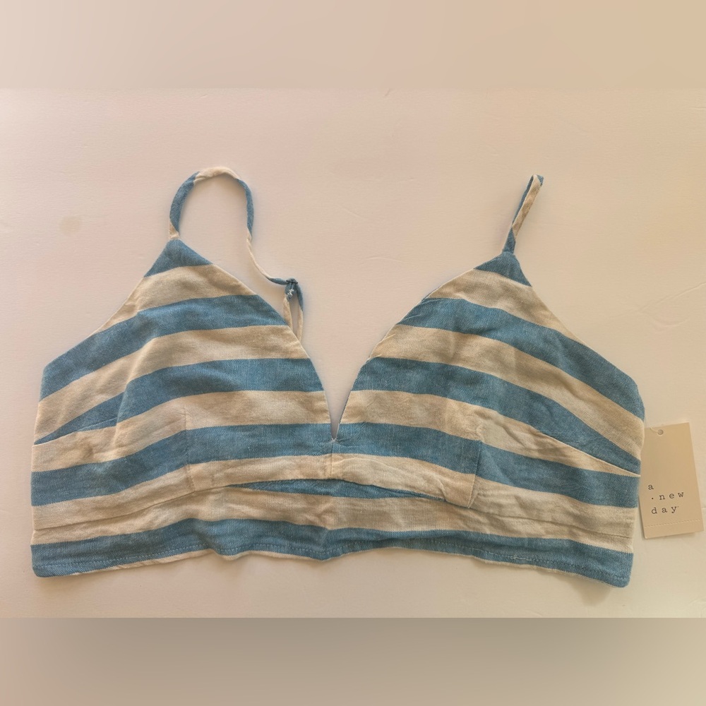 A New Day Blue Cream Striped Bralette Crop Top NWT size Large